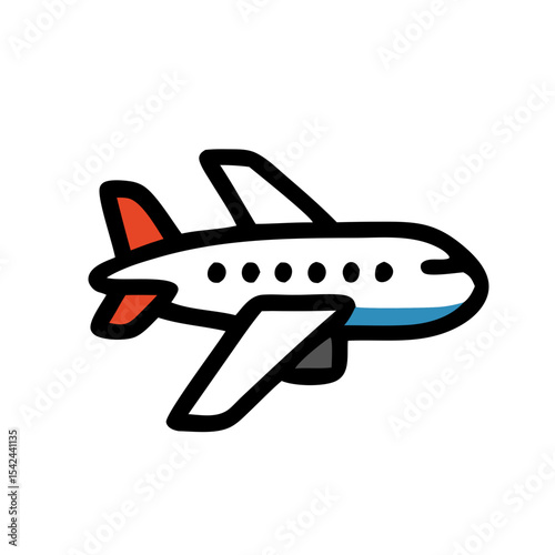 A flying airplane icon for vacation flights, travel adventures, and global exploration.