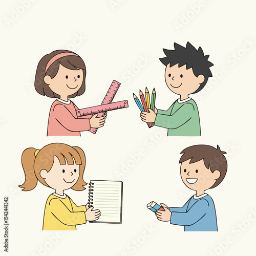 Colorful Handdrawn Diverse Kids Learning Together Illustration for Education