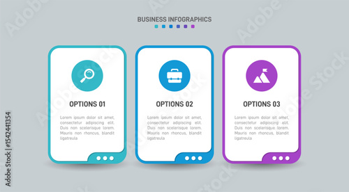 Horizontal progress bar featuring 3 arrow-shaped elements, symbolizing three six stages of business strategy and progression. Clean timeline infographic design template. Vector for presentation