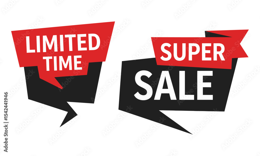 Obraz premium Dynamic Red and Black Sale Tags: Limited Time Super Sale. Interconnected red and black 
