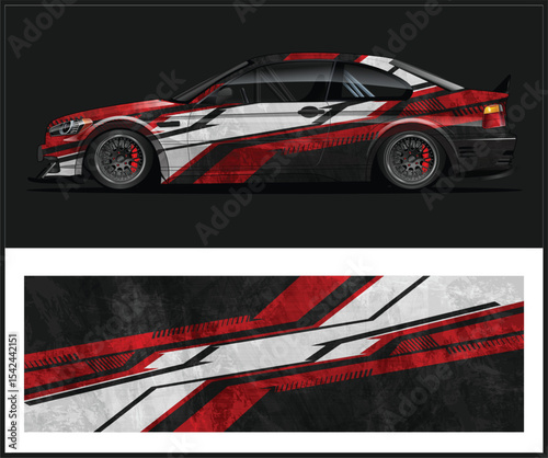 Red and Black Abstract Racing Car Wrap Design