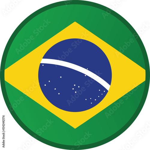 brazil flag in a circle, round icon with green yellow blue vector illustration