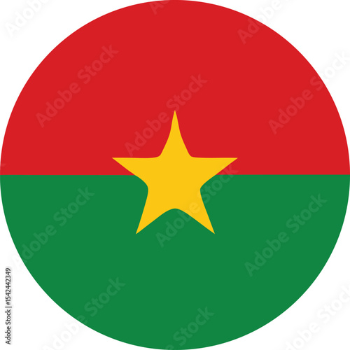 burkina faso flag in a circle, round icon with yellow star vector illustration