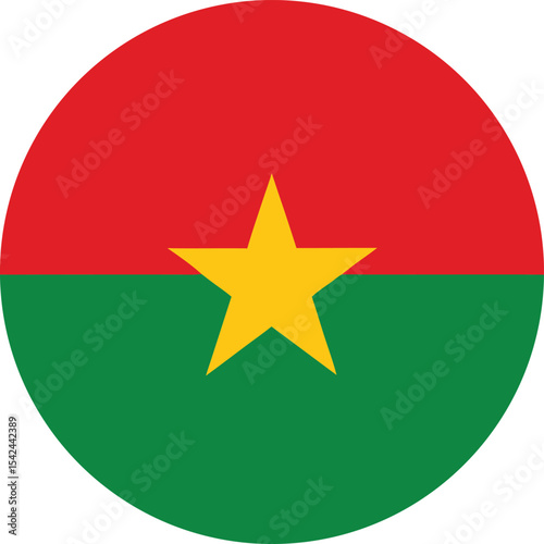 burkina faso flag in a circle, round icon with yellow star vector illustration