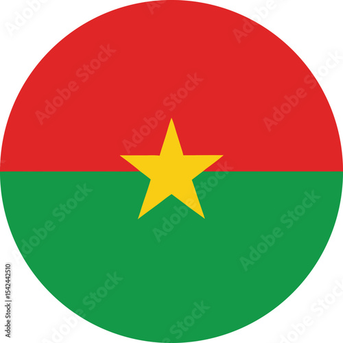 burkina faso flag in a circle, round icon with yellow star vector illustration
