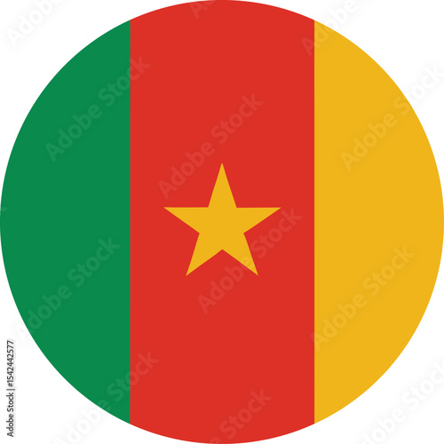 cameroon flag in a circle, round icon with green red yellow and star vector