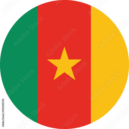 cameroon flag in a circle, round icon with green red yellow and star vector