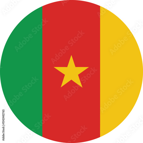 cameroon flag in a circle, round icon with green red yellow and star vector