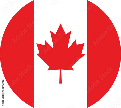 canada flag in a circle, round icon with red maple leaf vector illustration

