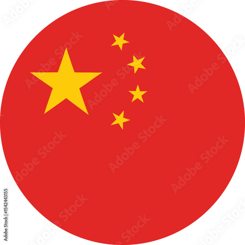 china flag in a circle, round red icon with yellow stars vector illustration