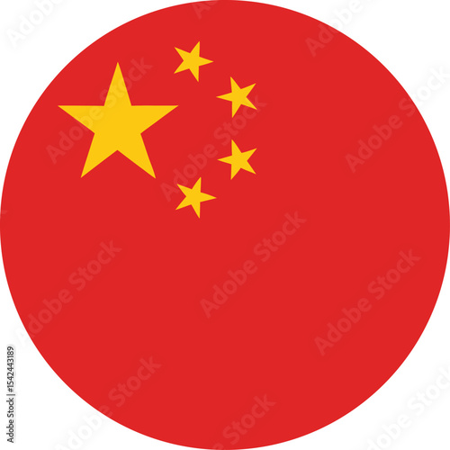 china flag in a circle, round red icon with yellow stars vector illustration