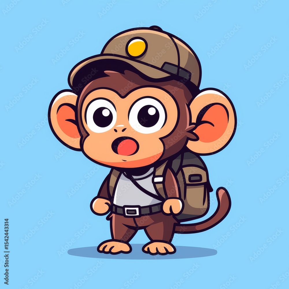 Obraz premium Cute Monkey Traveler on Light Blue