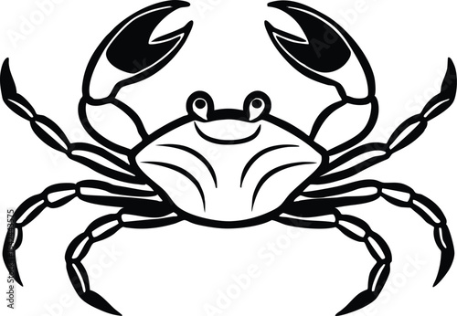 detailed crab illustration, black and white marine animal drawing vector
