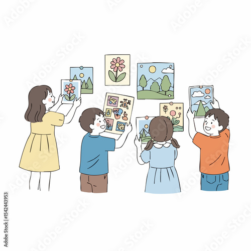 Cute Handdrawn Child Artwork Gallery Exhibition Show Illustration