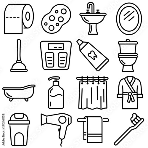 Toilet And Bathroom Essentials Icon Set Outline Styl