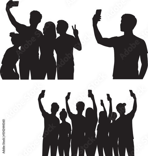 Silhouette of People Taking Selfies – Modern Social Interaction and Fun Moments

