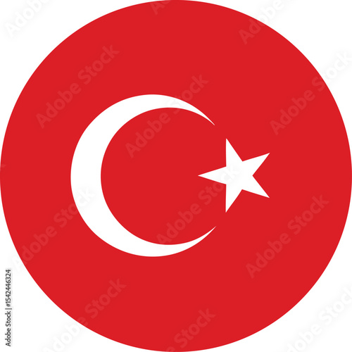 turkey flag in a circle, round red icon with white crescent and star vector illustration