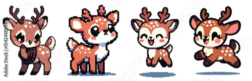 Four adorable cartoon deer in various poses, showcasing different expressions and styles.