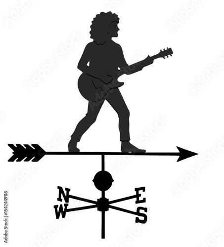 Guitar player silhouette on a weather vane, vector