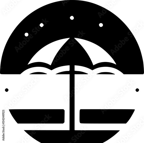 Minimalist black and white beach umbrella icon brings a clean and stylish summer vibe.
