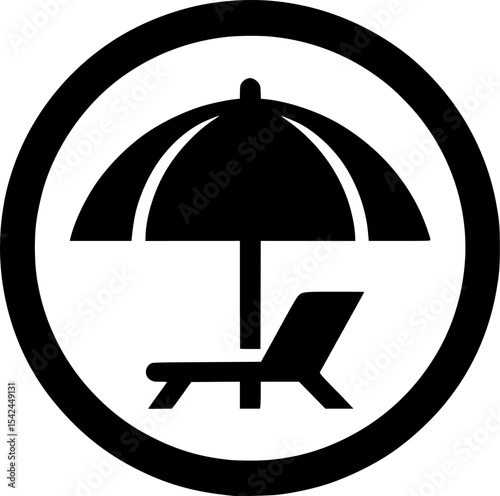 Minimalist black and white beach umbrella icon brings a clean and stylish summer vibe.