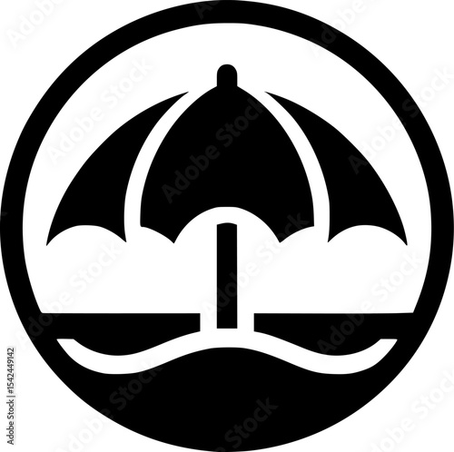 Minimalist black and white beach umbrella icon brings a clean and stylish summer vibe.