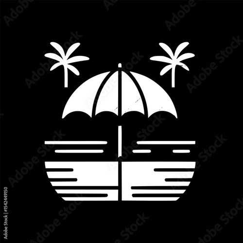 Minimalist black and white beach umbrella icon brings a clean and stylish summer vibe.