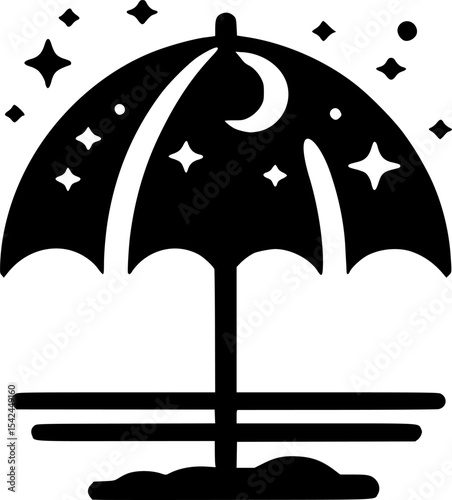 Minimalist black and white beach umbrella icon brings a clean and stylish summer vibe.