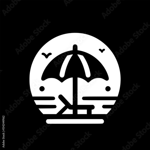 Minimalist black and white beach umbrella icon brings a clean and stylish summer vibe.