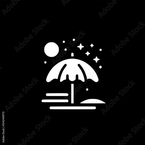 Minimalist black and white beach umbrella icon brings a clean and stylish summer vibe.