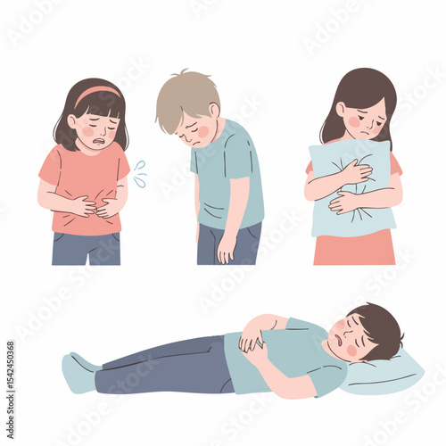 Flat Illustration Sickness People with Stomach Ache and Health Issue