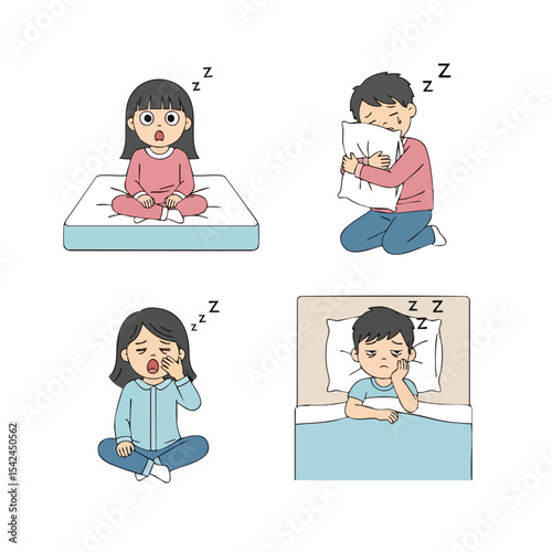 Simple Flat Sleeping Position Illustration of Boy and Girl Character