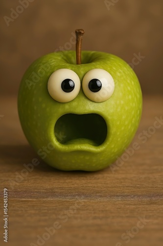 Surprised Green Apple Character Illustration