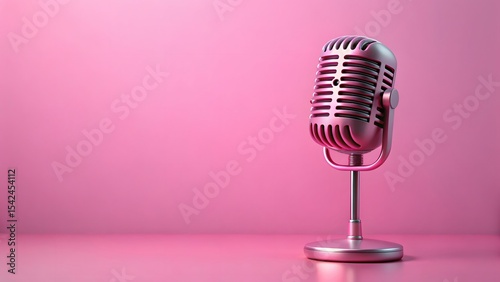 Silver retro Microphone on Pink Background Minimal Podcast Cover