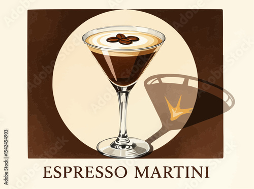 Espresso Martini illustration with coffee beans garnish
