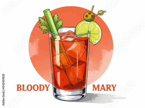 Bloody Mary cocktail illustration with celery and lime garnish