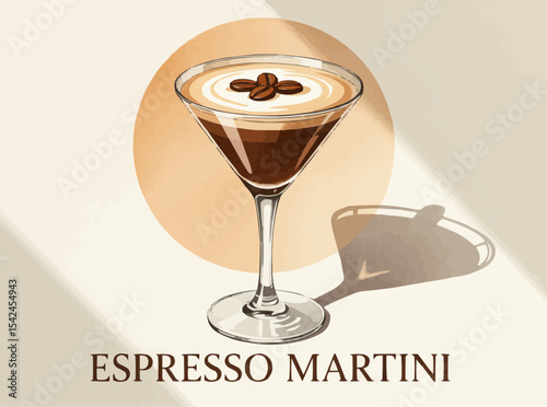 Espresso Martini illustration with coffee beans garnish