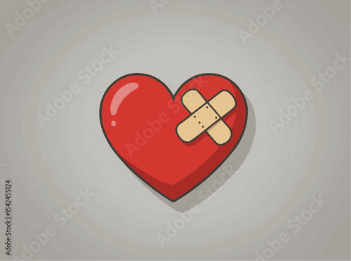 Mended Heart Illustration with Floral Frame and Bandage