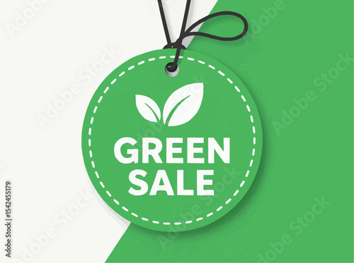 Green Sale Tag with Leaves for Sustainable Shopping