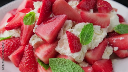 Traditional english dessert eton mess with meringue, whipped cream and fresh strawberries