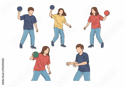 Flat Design Group of People Playing Dodgeball Outdoor Sport Activity