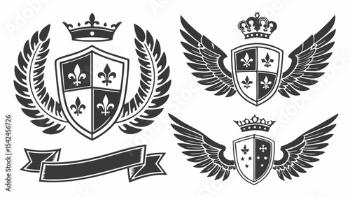 Heraldry Designs AI-Generated Vector Graphics of Heraldic Shields and Crowns