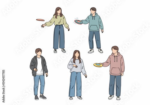 Minimalist Line Drawing Group of Friends Eating Snack Together Illustration
