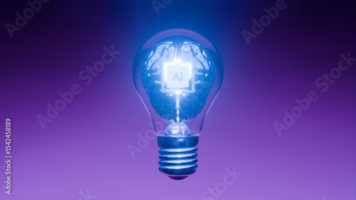 Fotografia AI processor chip embedded in digital brain inside glowing light bulb