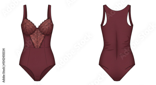 Elegant Burgundy Bodysuit: Lace detailing and flattering silhouette