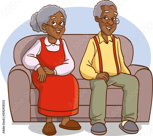 Grandmother and grandfather are relaxing together on their sofa vector illustration