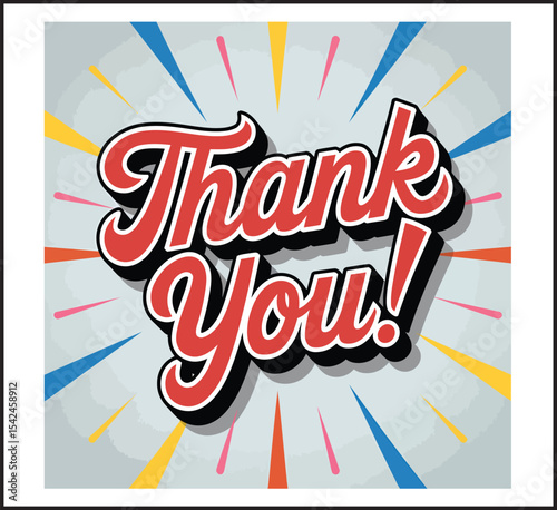 Thank You - Bold Script Typography with Vibrant Colorful Sunburst Rays Background