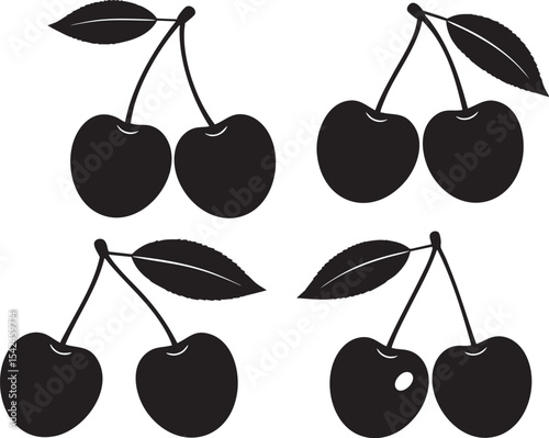 Versatile Silhouette Fruit Set Cherry Vector Graphics in Four Poses