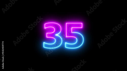 Neon text 35 number countdown icon background 4k animation.