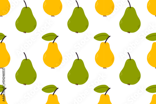 Seamless pattern of yellow and green pears. Great for eco-friendly packaging, kitchen prints, and fruit-themed products